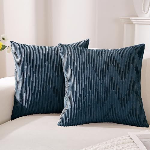 Ystyle Sammet Kuddfodral 2 Stycken, 40×40cm, Mjukt Kuddöverdrag Med Osynlig Dragkedja, Tvättbart Fyrkantiga Modern Kuddskydd, Överdrag För Prydnadskudde För Soffa Hem Sovrum, Mörkblå