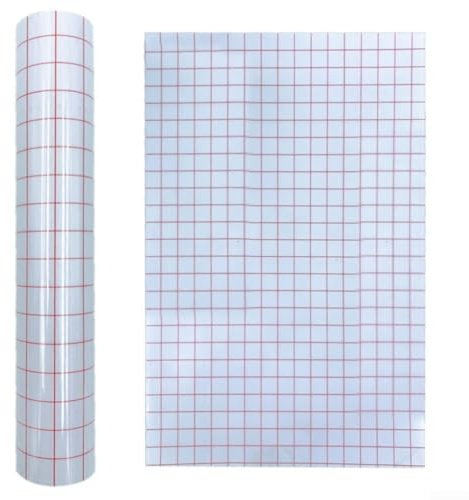 Yuanpgky Film de transfert transparent avec lignes de grille pour application de décalcomanie en vinyle - Ruban de papier de transfert en vinyle pour bricolage et travaux manuels - 30 cm x 500 cm