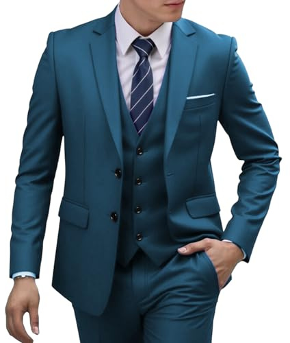 Herrkostymer herr affärskostym set slim fit blazerbyxor formell bröllop värd prestanda outfit, Blå (Lake blå), L