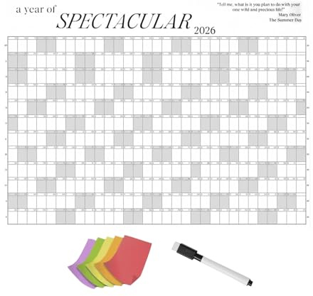 365-dagars väggkalender 2026, 122 x 76 cm år med spektakulär väggplanerare med penna och klisterlappar, årsdiagram för, skola, vardagsrum, sovrum, arbetsrum