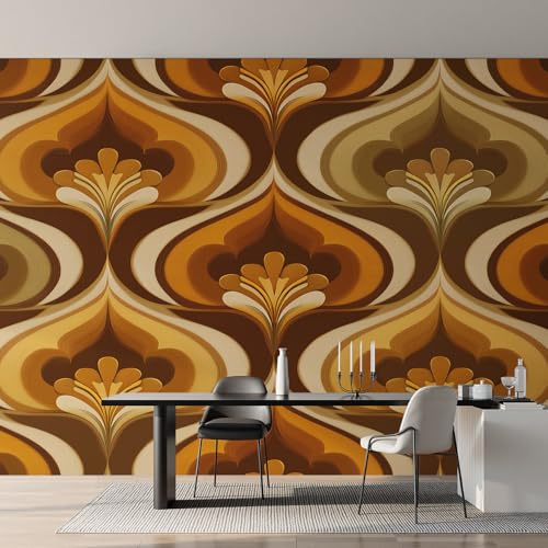 Non-Woven Mid Century Retro Wallpaper - 70s Retro Floral Wall Mural for Bedroom, Living Room Background Decoration, Home Decor Photo Wall Paper 150x105 cm (WxH)