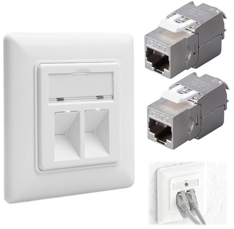 1 toma de red empotrada, 2 módulos Keystone RJ45 CAT 7 caja empotrable Ethernet LAN 10 Gb/s 2 puertos tomas de datos herramienta de conexión de red para Internet de alta velocidad y casa conectada