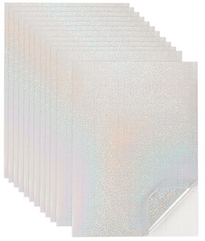 QUARKZMAN 12 holografiska självhäftande pappersark, 8,3 tum x 11,7 tum A4 självhäftande holografisk transparent overlay-film för fotokortdekorationer,