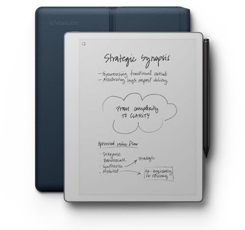 reMarkable Paper Pure with Marker Plus and Ocean Blue Sleeve Folio | 10.3” paper tablet with black and white display, e-ink digital notebook for better thinking, writing, and reading