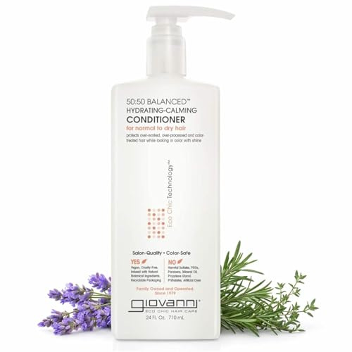 GIOVANNI ECO CHIC 50:50 Balanced Hydrating Calming Conditioner - Leaves Hair pH Balanced, Ideal for Over-Processed, Environmentally Stressed Hair, No Parabens, Color Safe, Sulfate Free - 24 oz