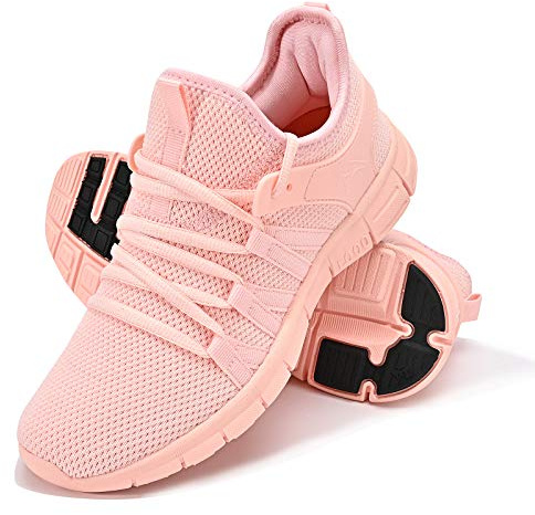 INZCOU Running Shoes Lightweight Tennis Shoes Non Slip Gym Workout Shoes Breathable Mesh Walking Sneakers Pink 7women / 6men