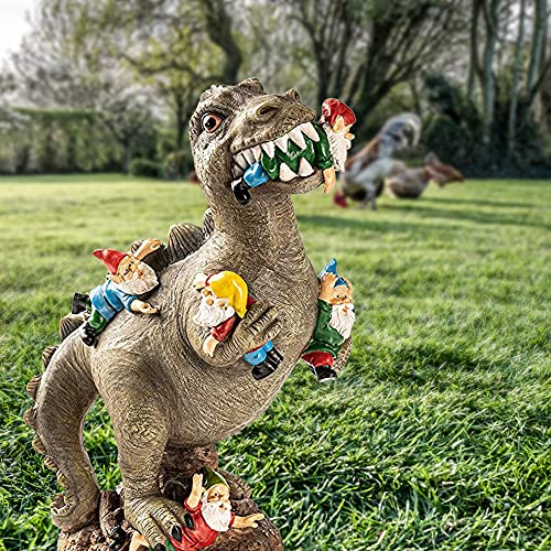 LYEAA Dinosaurier Essen Zwerge Gartenstatuen, Gartenzwerg Statue, Outdoor Garten Kunst Figur Dekor, Garten Skulptur für Patio, Rasen, Hof Dekoration, Einweihungsparty Geschenk (24cm)