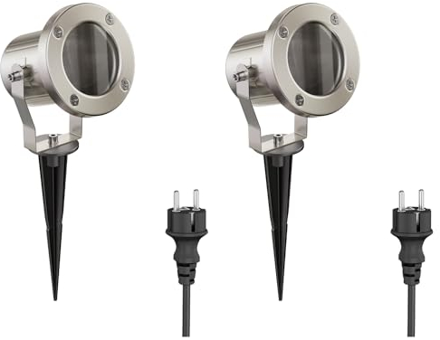 ledscom.de 2 focos LED para jardín MIBU con pincho de suelo para exteriores, acero inoxidable, sin bombilla