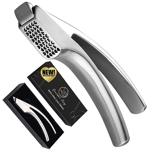 Presse-ail en Acier Inox - Écrase l'Ail Sans Épluchage - Démontable et Passe au Lave Vaisselle - Nettoyage Facile - Hachoir Ail Professionnel inoxydable par Gourmet Easy