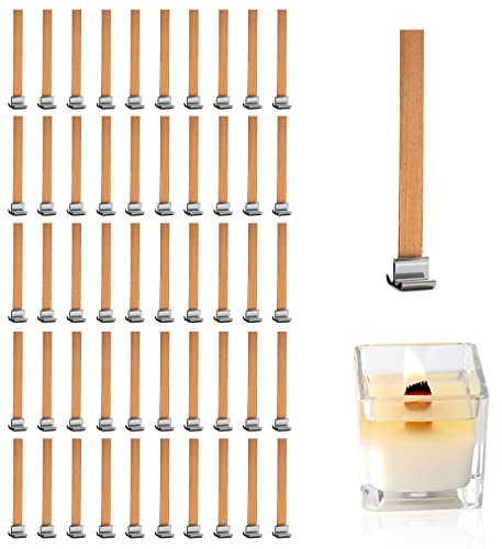 50 mechas de vela de madera ajustables, 50 piezas básicas de metal, 13 x 130 mm, para la fabricación de velas perfumadas y artesanía de bricolaje