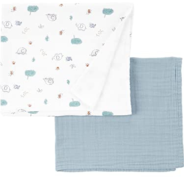 Simple Joys by Carter's Unisex Baby Baumwollgaze-Decke, Salbeigrün/Weiß Elefant, Einheitsgröße