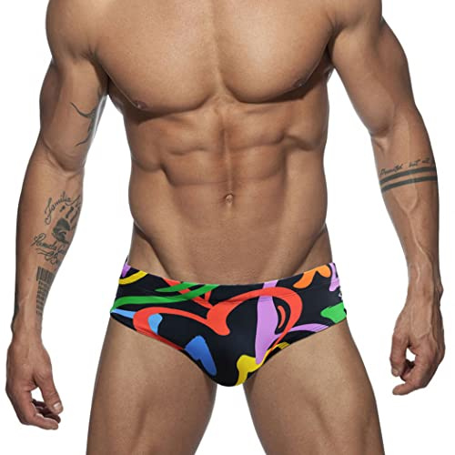 RQPYQF Costume da Bagno Uomo, Costume Slip Nuoto Mare e Piscina Uomo Swimming Brief Coulisse Regolabile YK03 (Nero, XL)