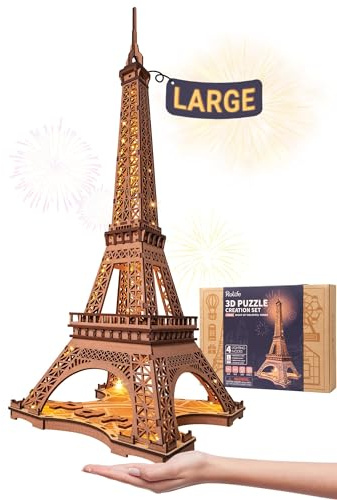Rolife 3D Wooden Puzzles for Adults, Large Eiffel Tower Set-LED Model Building Sets, Paris Architecture Kits as Home Decor Gift Ideas for Women and Men.