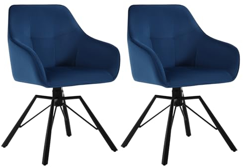 WOLTU Esszimmerstühle drehbar 2er Set, für Esszimmer Wohnzimmer, Bequeme Küchenstühle gepolstert mit Armlehnen Rückenlehne, mit Samtbezug, Blau