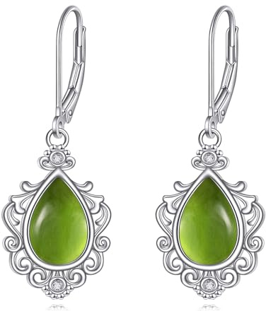 YAFEINI Peridot Ohrringe für Damen 925 Sterling Silber Filigrane Tropfen Ohrringe Boho Schmuck Geschenke für Mädchen (Peridot Ohrringe)