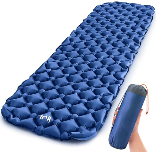 Lightweight Sleeping Mat, Ultra Light Inflatable Camping Pad, Outdoor Hiking Backpacking Festival Air Mattress, Waterproof TPU, 190cm x 56cm x 5.5cm, 520g (Blue)