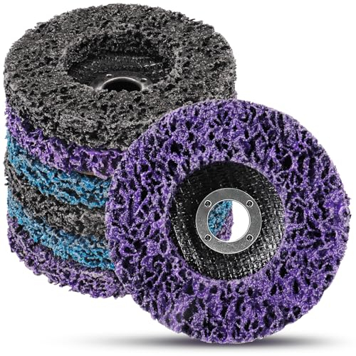 Shineboc 6 Piezas 4.5x7/8 Discos de Limpieza Gruesos,115mm Diámetro CSD Disco Pulido Disco Limpieza con Soporte, para Tratamiento de Superficies o Eliminación de Barniz（Morado/Azul/Negro）