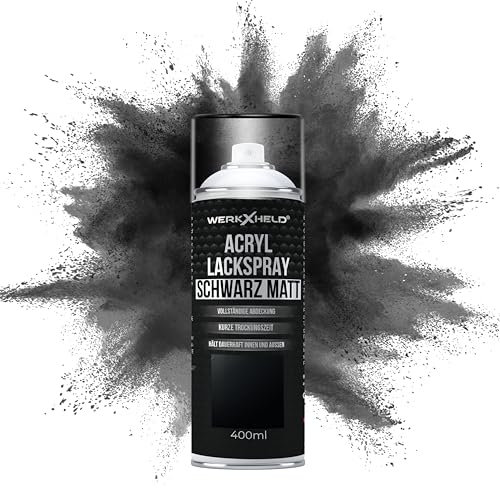 WerkXheld Sprühlack 400ml - Hochwertiges Lackspray Schwarz Matt RAL 9005, Vielseitig anwendbar auf Holz, Metall & Textil, Langlebiger Acryllack Spray