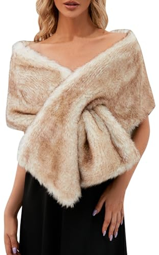 Longra Faux Fur Wrap Shawl Shrug Stole for Women Brides Bridesmaids 1920s Vintage Scarf Women’s Wedding Shawl and Wrap Bridal Stole Neck Warmer Winter Wedding Evening Party One Size