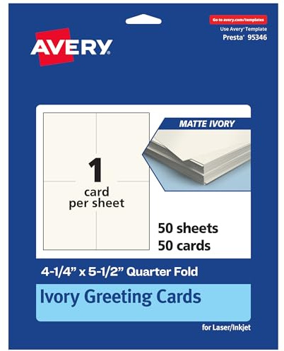 Avery Printable Rectangle Quarter Fold Greeting Cards, 4.25 x 5.5, Matte Ivory Cardstock, Laser/Inkjet, 50 Total, Great for Thank You Cards, Event Invitations, and More