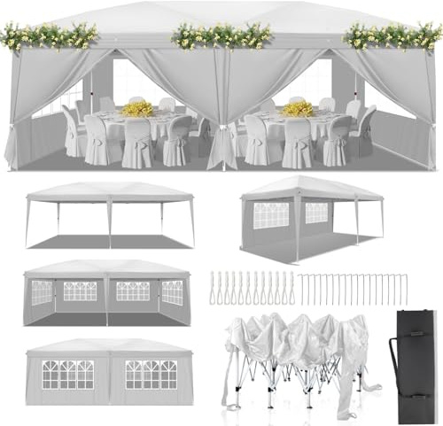 LEADZM 3 x 6m Tonnelle de Jardin Pliable,Pop-up,Réglable en Hauteur,Protection UV 50+,avec 6 Côtés,Cadres en Acier,Convient pour la Fête, l'extérieur,Patio,Camping,Blanc