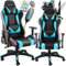 TecTake® Sedia da Gaming con LED e Funzione Massaggio, Schienale e Braccioli Regolabili, Cuscino Lombare Rimovibile, Rotazione a 360°, Ergonomica, Poltrona Ufficio - Nero/Azzurro