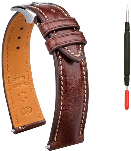 Gomvadr Quick Release Bracelet de montre en cuir tanné à l'huile deux tons 18 mm, 19 mm, 20 mm, 21 mm, 22 mm pour hommes et femmes