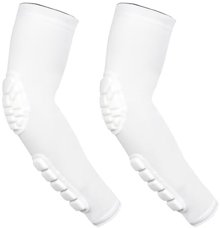 Gepolsterte Armschoner 2er-Pack, Ellenbogen Unterarm Armlinge Mit Polster Ellenbogenschoner für Volleyball Fußball Basketball (White,M)