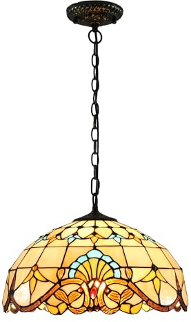 Lámpara de techo estilo Tiffany, 16 pulgadas, estilo barroco amarillo, lámpara colgante de vitral, decoración vintage, lámpara de araña for cocina, isla, comedor, sala de estar, dormitorio, pasillo.