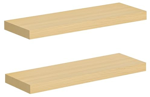 HOOBRO Étagères Murales, Lot de 2, Tablettes Flottantes, Suspendues, avec Supports Cachés, Longueur 60 cm, pour Salle de Bain, Chambre, Toilettes, Cuisine, Bureau, Salon, Naturel ENL60BJ01