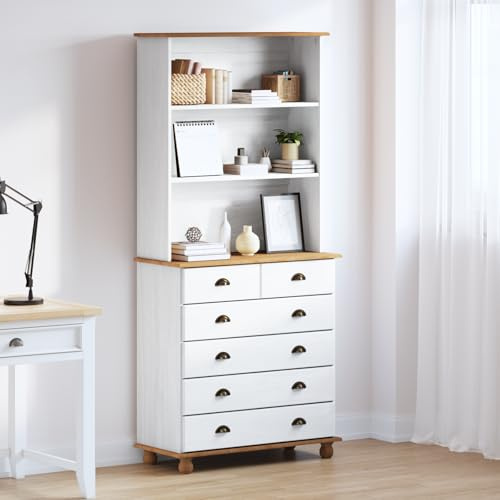 ZQQLVOO Armario farmacéutico blanco de madera maciza con 8 cajones y 2 estantes para comedor, salón, almacenamiento de muebles