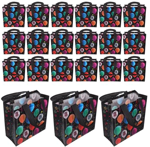 LOORGVEL 30 pezzi Sacchetti Regalo Neon Borse Tote Impermeabili in Tessuto Non Tessuto con Manici per Feste di Compleanno Festival e Party Luminosi Riutilizzabili e Resistenti