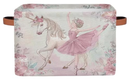 Foldable Storage Baskets for Shelves Closet,Beautiful Ballerina Girl Horse Floral Organizer Box Bins with Handles Collapsible Fabric Storage Box for Bedroom Clothes Playroom Nursery Toys,1Pack