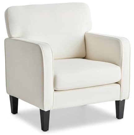 DUMOS Modern Accent Chairs for Living Room, Corner Chairs for Adults, Reading Chair with Armrest and Backrest, Comfy Lounge Chairs for Bedroom Reception Waiting Room, White