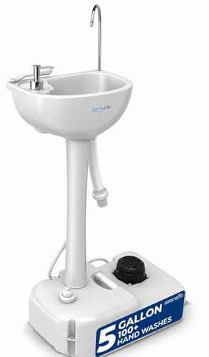 SereneLife Portable Camping Sink with 19L (5+ Gallon) Water Tank, Hands-Free Foot Pump, Soap Dispenser & Towel Holder, Compact Design with Carry Handle – Perfect for Camping, Worksites, Outdoors