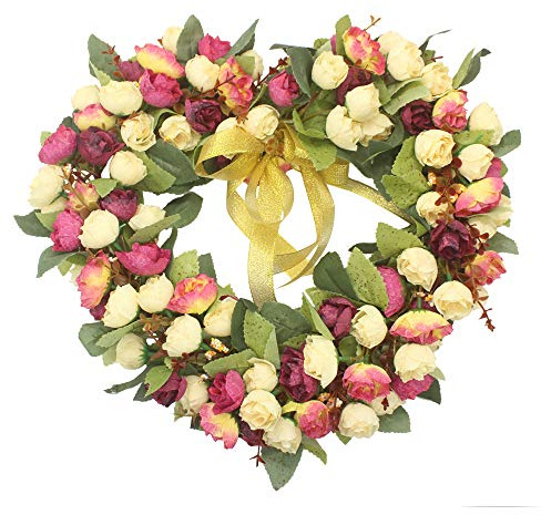 Florist Flower Wreath Rose Garland for Home Wall Wedding Decoration (Champagne-Heart-Shaped)