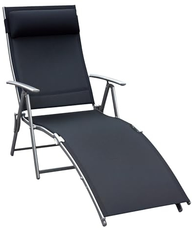 Outsunny Sdraio da Giardino Pieghevole con Cuscino, Schienale con 7 Reclinazioni, 137x63.5x100.5cm, Nero