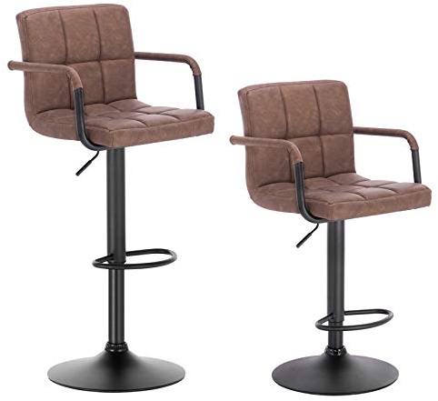 WOLTU Barhocker 2er Set Barstuhl Tresenhocker Bistrohocker Designer Hocker mit Rückenlehne, Kunstleder in Antiklederoptik höhenverstellbar drehbar Stahl Dunkelbraun