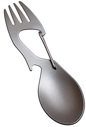 Gabel Edelstahl Göffel Titan Löffel mit Dosenflaschenöffner Multi-Tool für Camping Reisebesteck Silber, 3-in-1 Campingbesteck