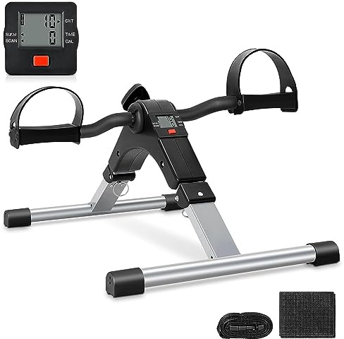 Folding Pedal Exerciser, Mini Under Desk Exercise Bike Foot Hand Cycle Portable, Arm and Leg Exercise Peddler Machine with LCD Monitor
