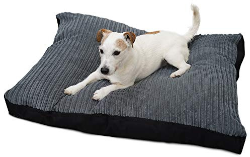 rucomfy Fibre-Filled Medium Dog Bed Mattress - Machine Washable Jumbo Cord with Reversible Water Resistant Base - 85 x 75 x 24cm (Slate Grey)