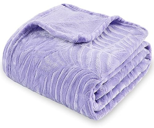 SOCHOW Super Soft Flannel Fleece Throw Blanket, Lightweight Cozy Warm Leaves Textured Plush Blanket for Bed Couch Sofa, 127cm x 150cm, Lilac