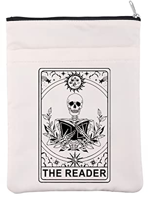 BAUNA Buchhülle, Tarot-Kartenleser, inspiriert, Bucheinband, Geschenk, Buchliebhaber, Gothic, Romantik, Skelett, Reißverschlusstasche (Reader BM)