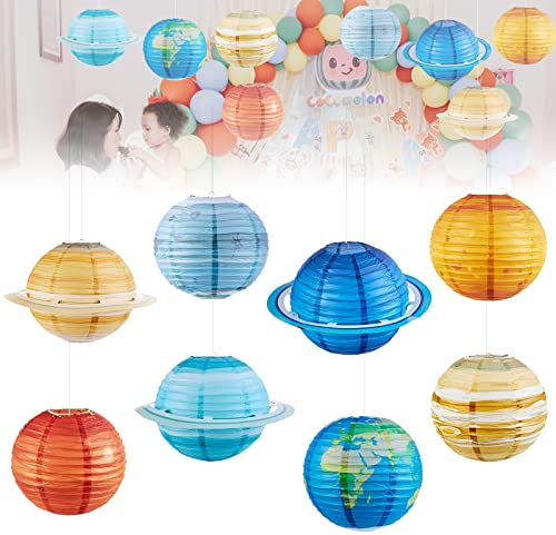 UGBO Bunt Planeten Kinder Lampenschirm Papier Sonnensystem Papierlampe Rund 8 Planet Lampenschirme Papierlampion Papierlaternen für Weltraum Deko Kinderzimmer (11,81 Zoll)