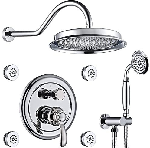 DERBUT Juego de Mezclador de Ducha Empotrado con Cabezal de Ducha Hydro, Juego de Mezclador de Ducha Rain Shower Chrome