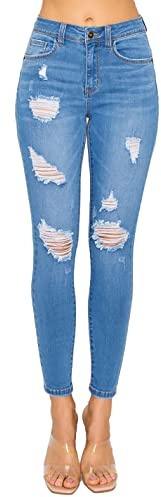 WAX JEAN Women's Butt I Love You Push-Up Destructed Modal Basic Skinny Jeans, Medium, 14