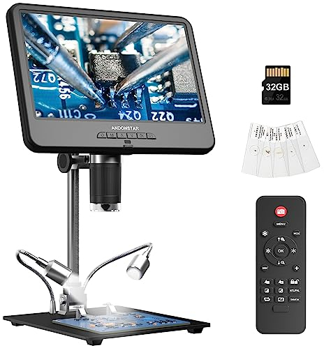 Andonstar AD210 10,1 tum LCD digitalt mikroskop för vuxna, lödning och myntinspektion, elektronikreparation, biologiska glidskit, 32G-kort
