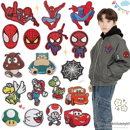 18 Piezas de Parches de Planchado para Niños, Parches para Ropa Termoadhesivos Personaje Animado, Parche de Planchado de Coche de Dibujos Animados para Ropa, Camiseta, Vaqueros, Chaqueta y Bolsa