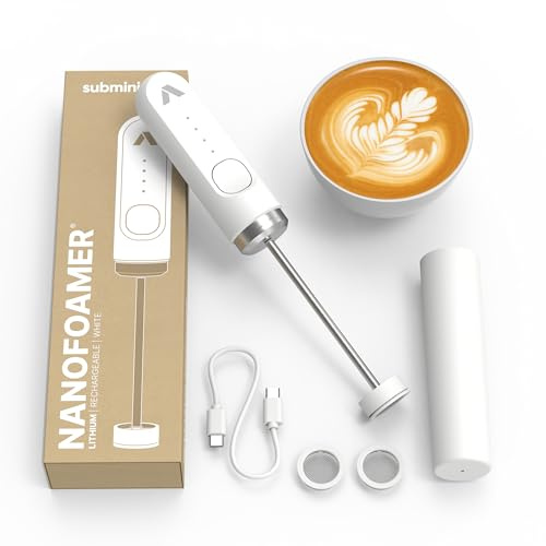 Subminimal Performance Milk Foamer - NanoFoamer Lithium Handheld Frother - Rechargeable, Dual-Speed Microfoamer - Microfoamed in 30 Seconds - Barista-Style Coffee Drinks at Home, White Special Edition