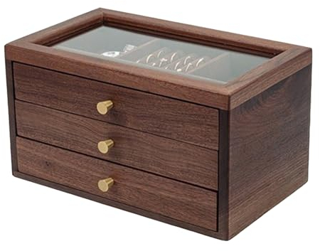 KHZKHC Custodia Organizer Per Gioielli Da Donna, Scatola Portaoggetti Stile Vintage, Con 3 Cassetti, Vetro Temperato, Per Riporre Orecchini, Anelli, Collane, Bracciali, Custodia Per Gioielli